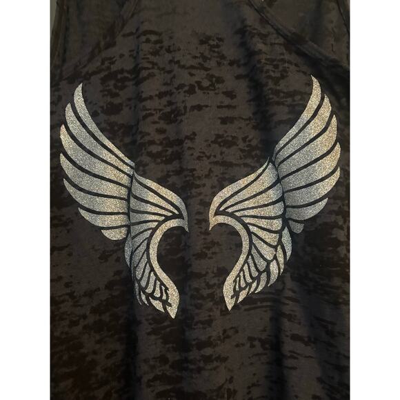 Bentleys Saloon Heathered Gray Tank Top Racer Back Silver Glitter Wings Biker - Picture 6 of 7